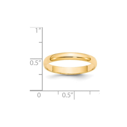 14K Yellow Gold Yellow Gold 3mm Lightweight Half Round Wedding Band Size 10