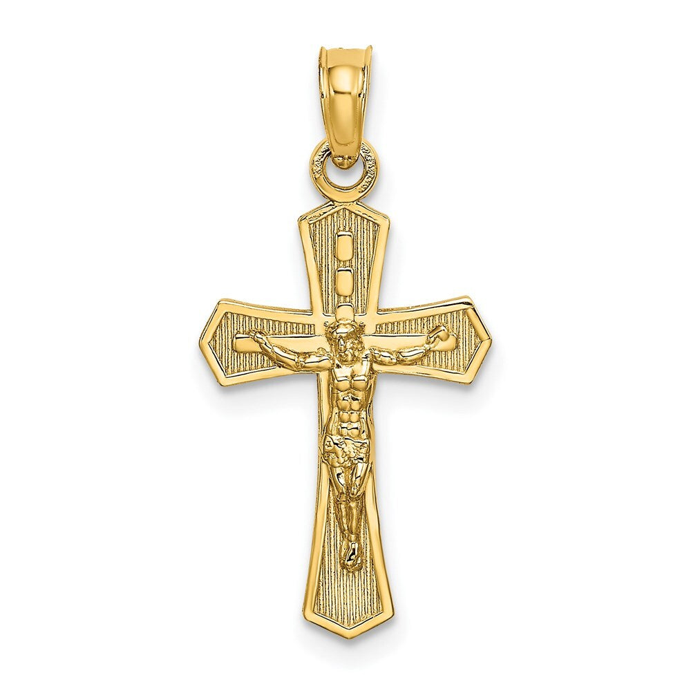 14k Yellow Gold Crucifix  Beveled Edges Charm Pendant for Women