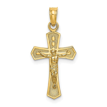 14k Yellow Gold Crucifix  Beveled Edges Charm Pendant for Women