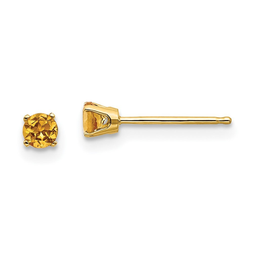 14k Yellow Gold 3mm November/Citrine Earrings