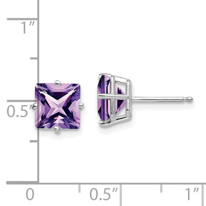 14k White Gold 7mm Princess Cut Amethyst Stud Earrings Gift for Women