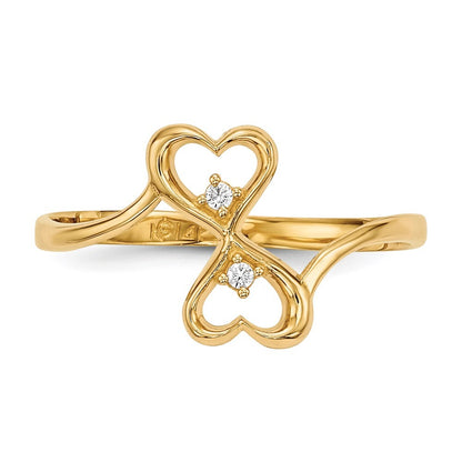 14K Yellow Gold CZ Double Heart Ring Size 7