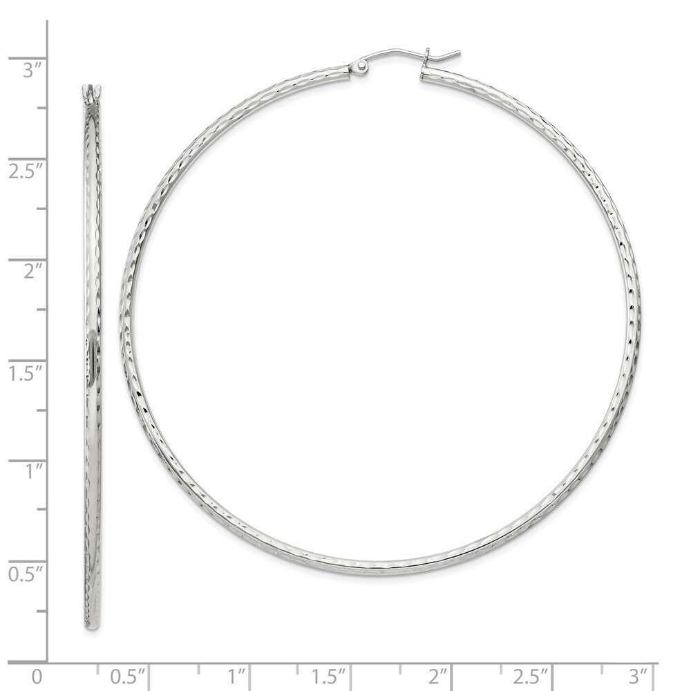 Sterling Silver 2mm Diamond Cut Hoop Earrings