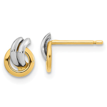 14k Yellow Gold Polished White Rhodium Open Circle Stud Earrings Gift for Women
