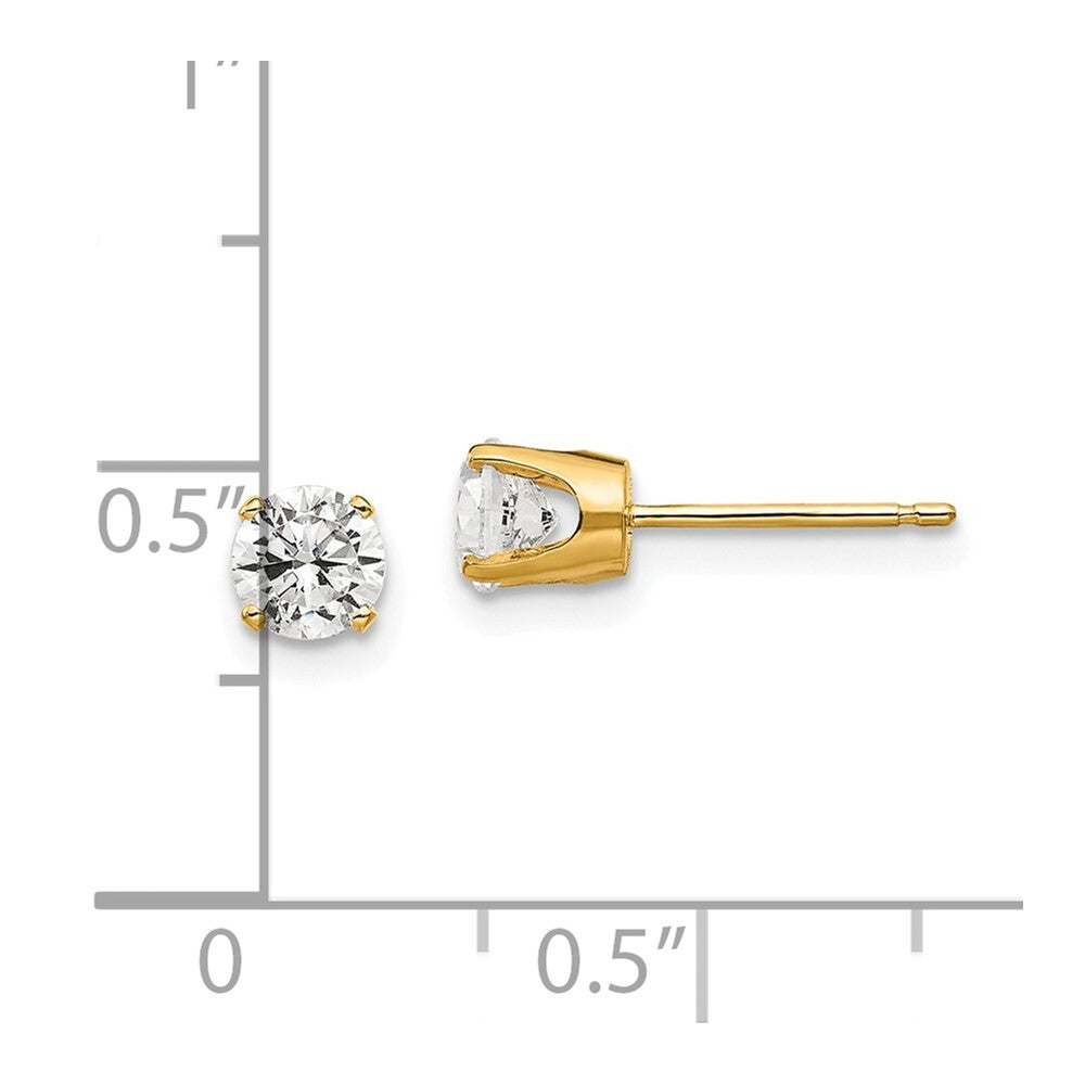 14k Yellow Gold 4.5mm Cubic Zirconia Stud Earrings Gift for Women