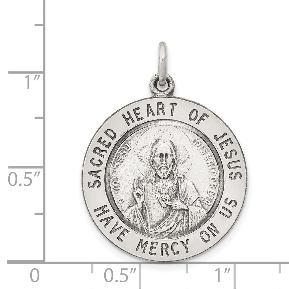 Sterling Silver Antiqued Sacred Heart of Jesus Medal Pendant