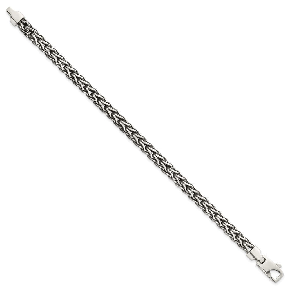 Sterling Silver Antiqued Polished 6mm Fancy Flat Chain Bracelet 7.75" Bracelet
