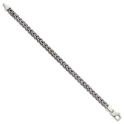 Sterling Silver Antiqued Polished 6mm Fancy Flat Chain Bracelet 7.75" Bracelet