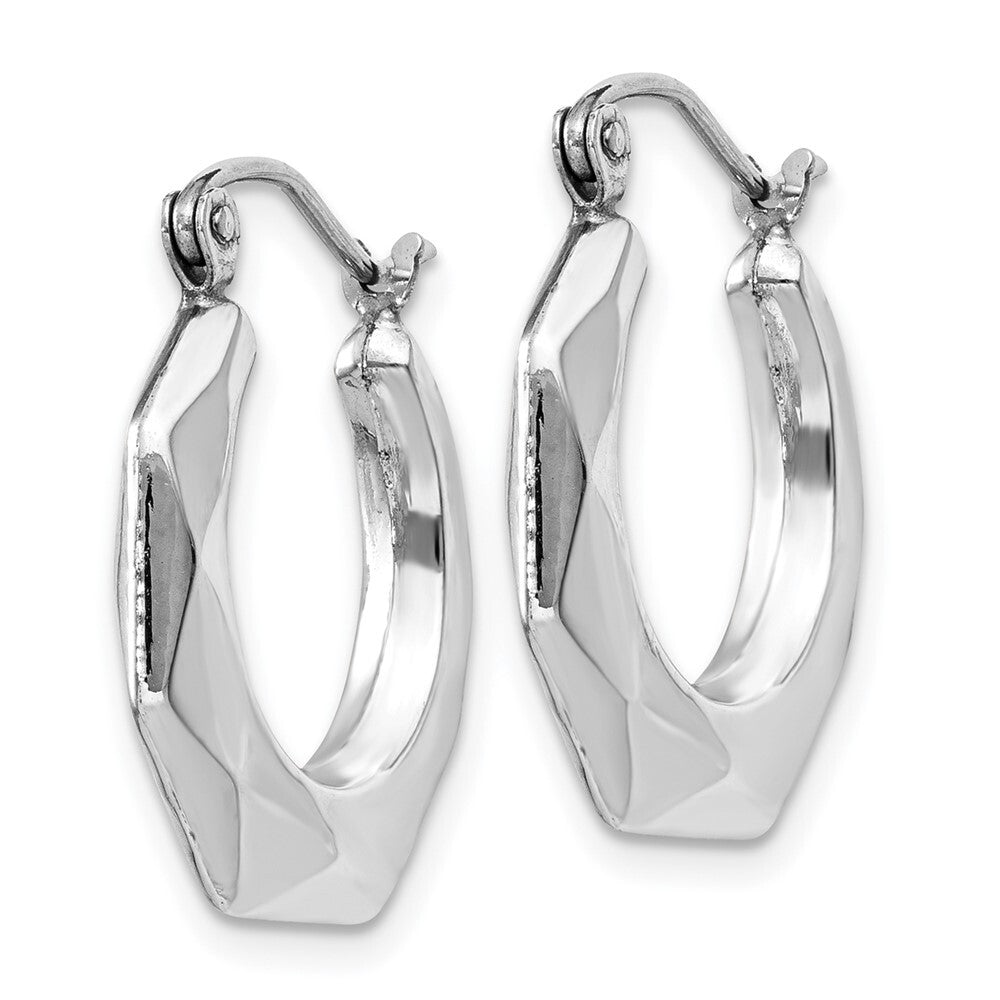 14k White Gold Faceted Hoop Earrings Gift for Women