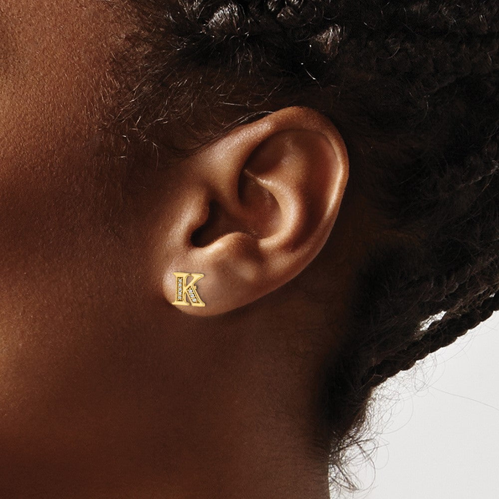 14k Yellow Gold Diamond Initial K Earrings