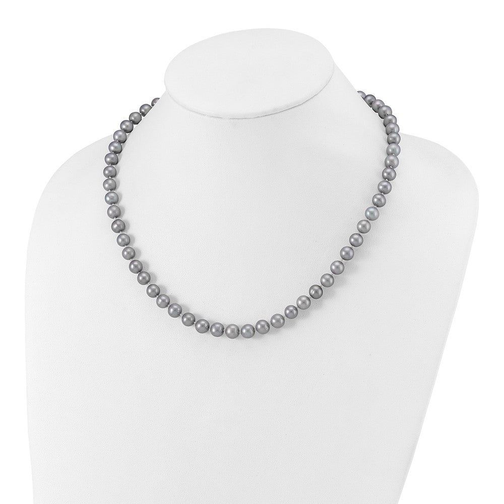 Sterling Silver Rhodium-plated 7-8mm Grey Cultured Pearl Necklace 18"