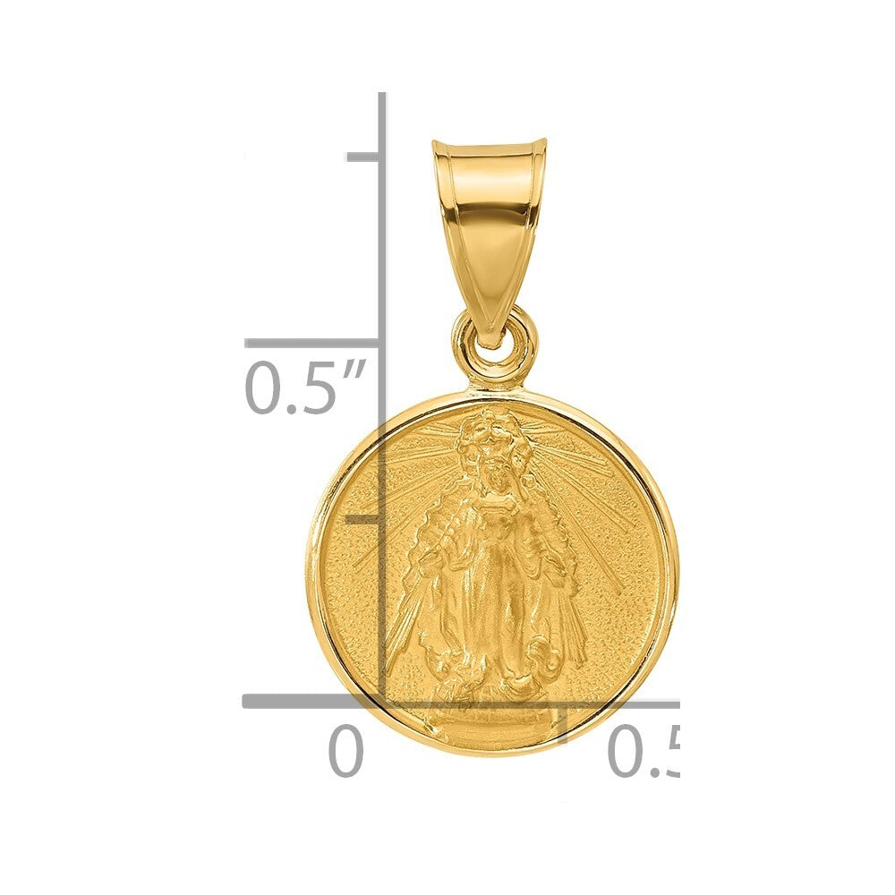 14k Yellow Gold Polished Satin Solid Miraculous Mary Plain Back Medal Pendant