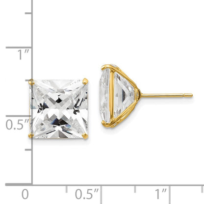 14k Yellow Gold 11mm Square Cubic Zirconia Stud Earrings Gift for Women
