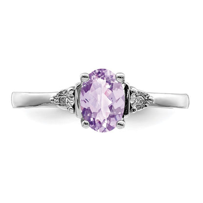 Sterling Silver Rhodium Diamond & Rose de France Ring