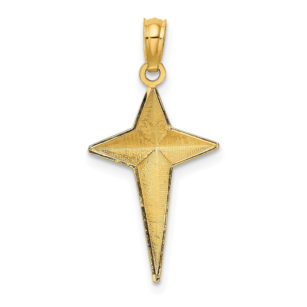 14k Yellow Gold 2-D Polished Triangle Tipped Cross Charm Pendant for Women