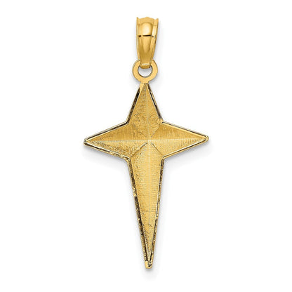 14k Yellow Gold 2-D Polished Triangle Tipped Cross Charm Pendant for Women