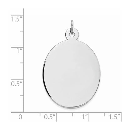 Sterling Silver Rhod-plate Oval Polish Front Satin Back Disc Charm