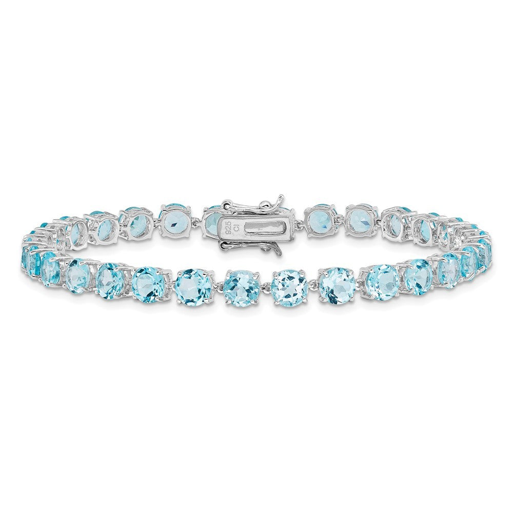 Sterling Silver Rhodium-plated Polished 5mm Blue Topaz Bracelet