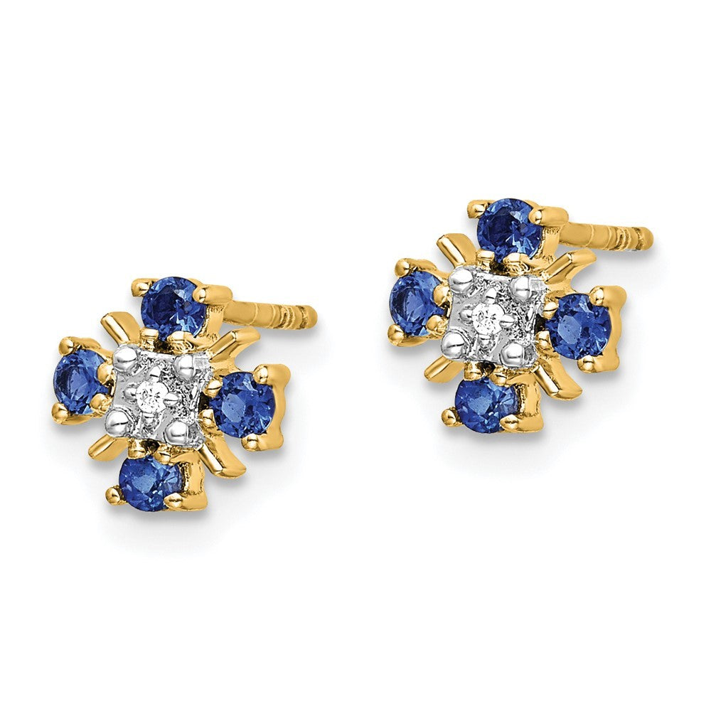 14k Yellow Gold Blue Sapphire and Diamond Earrings