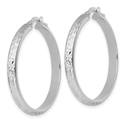 Sterling Silver Polished and Diamond-cut 4.00 x 35mm Tube Hoop Earrings