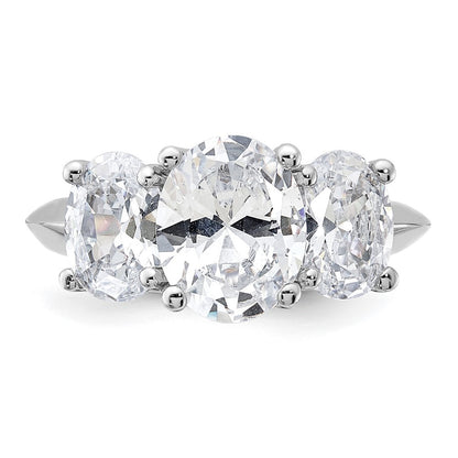 Sterling Silver Rhodium-plated 3 Stone Cubic Zirconia Ring Size 8