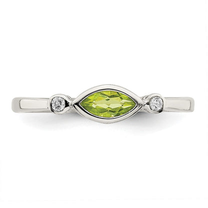 Sterling Silver Rhodium-plated Polished Peridot and White Topaz Ring Size 8
