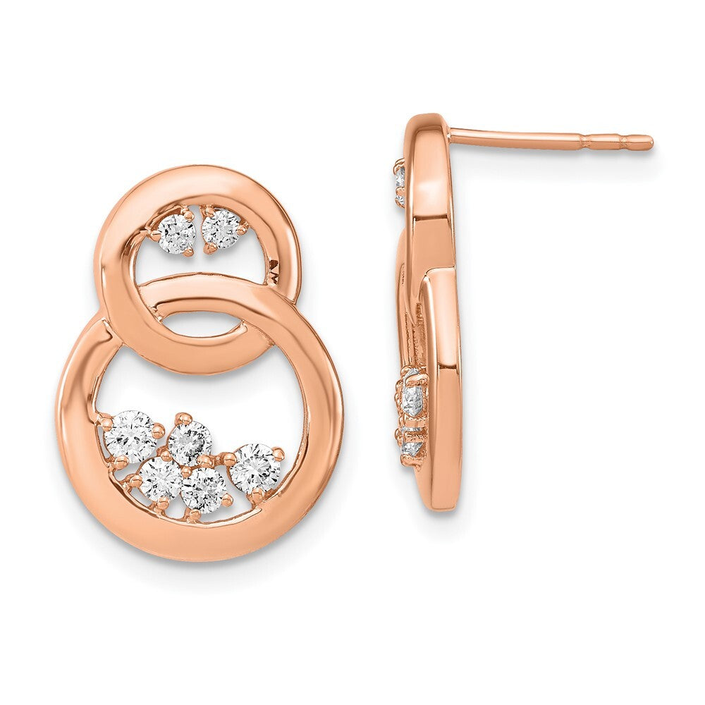 14k Rose Gold Polished Diamond Double Circle Drop & Dangle Earrings