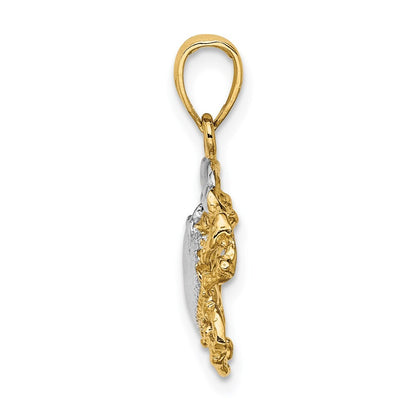 14k Yellow Gold with White Rhodium Polished Crab Charm Pendant for Women
