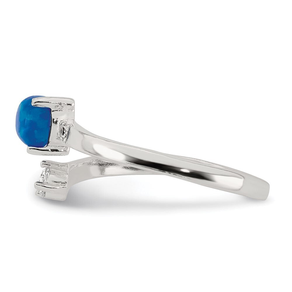 Sterling Silver Polished Opal and CZ Bypass Ring Size 8