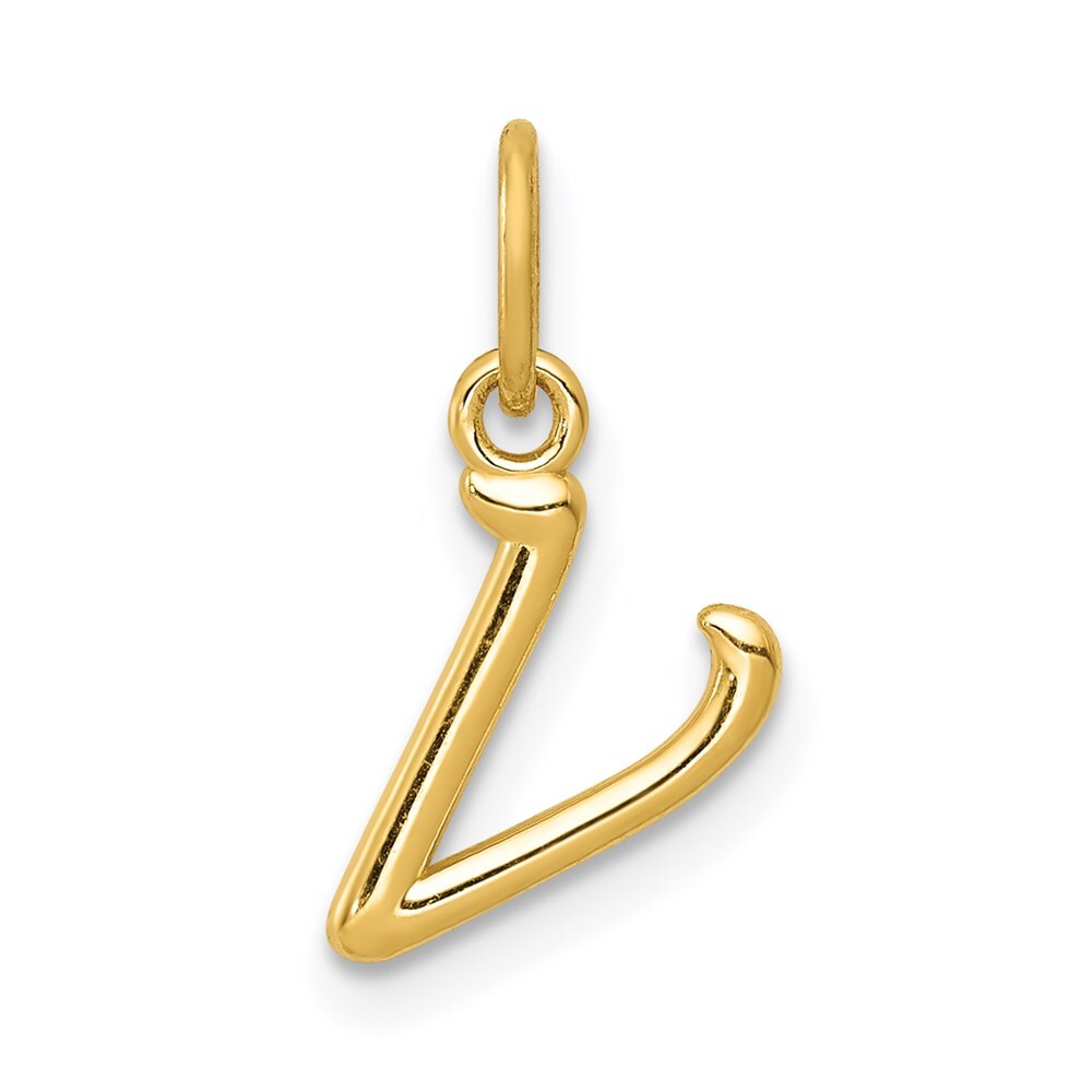 14k Yellow Gold Letter V Initial Charm Pendant for Women