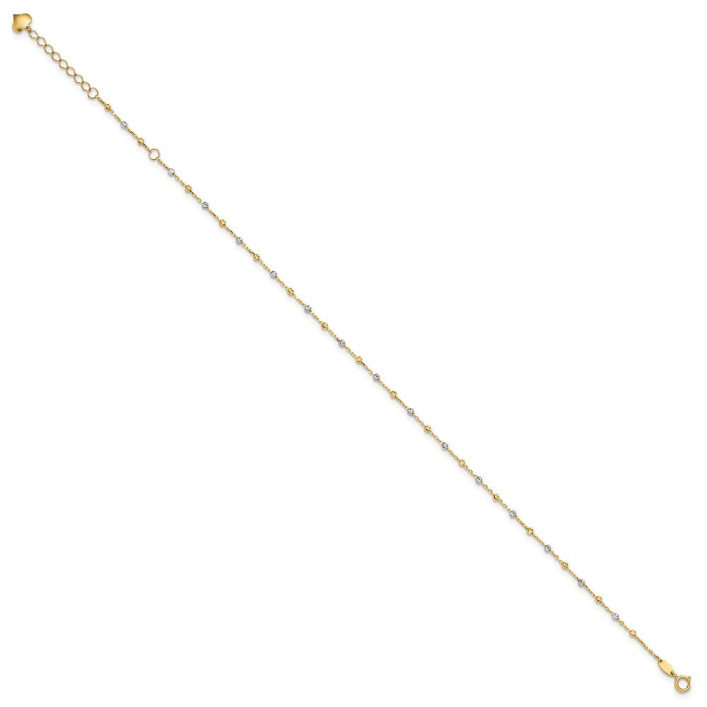 14K Two-tone Diamond-cut Bead 11" Anklet