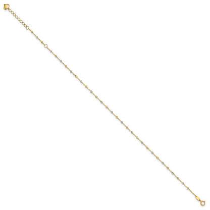 14K Two-tone Diamond-cut Bead 11" Anklet