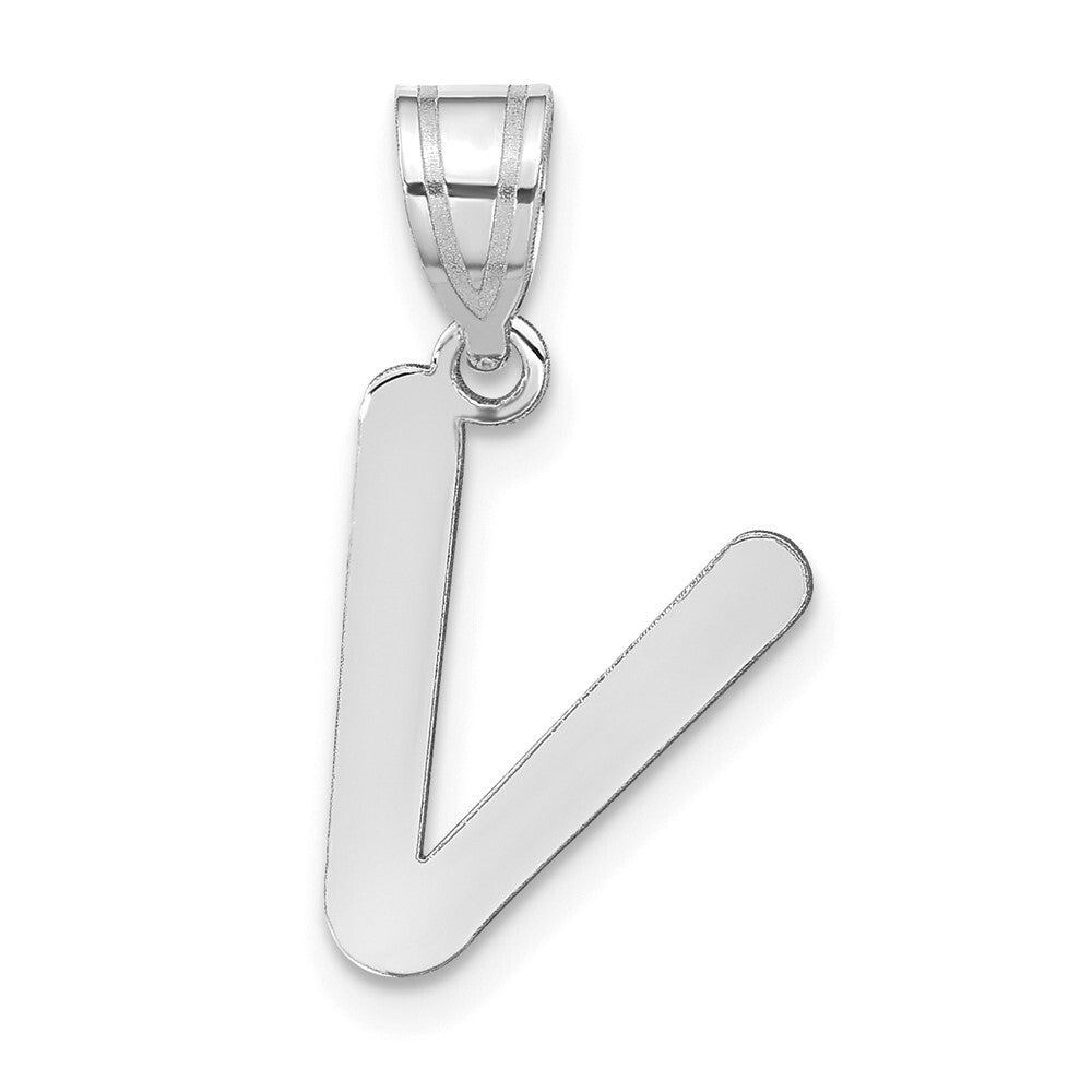 14k White Gold Polished Bubble Letter V Initial Pendant for Women