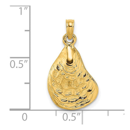 14k Yellow Gold Textured and Polished Oyster Shell Charm Pendant for Women