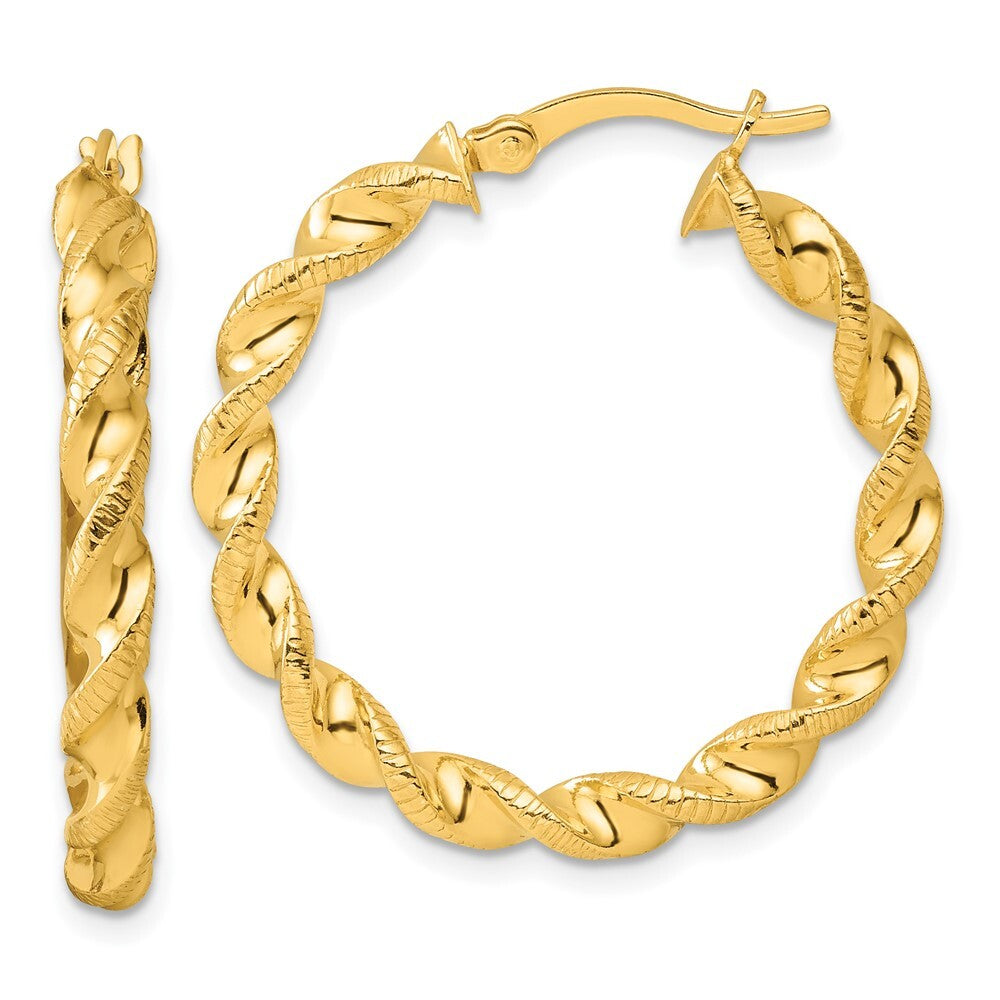 Sterling Silver Gold-tone Polished Twisted Textured Hoop Earrings