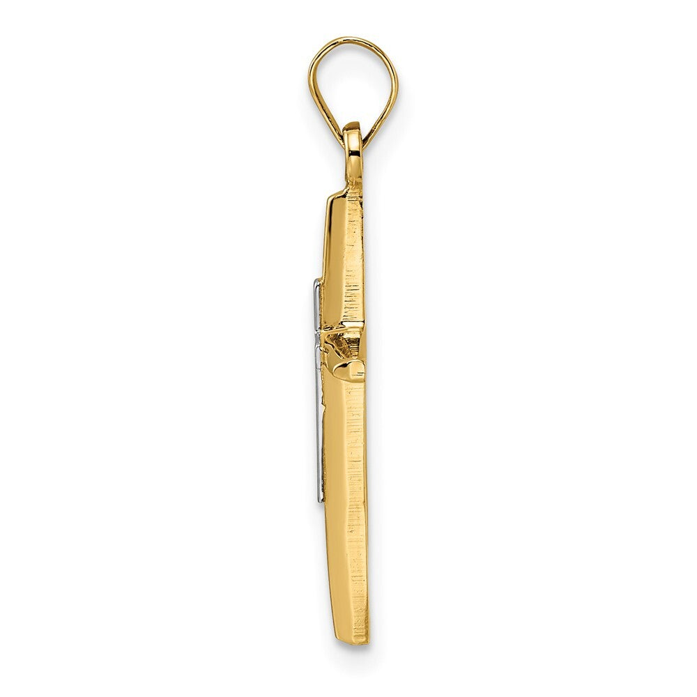 14k Two-tone Gold Polished Solid Double Cross Pendant for Women