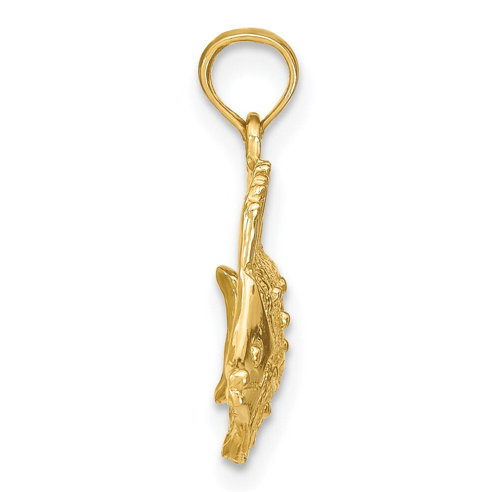 14k Yellow Gold Polished Engraved Fish Charm Pendant for Women