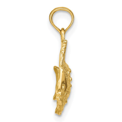 14k Yellow Gold Polished Engraved Fish Charm Pendant for Women