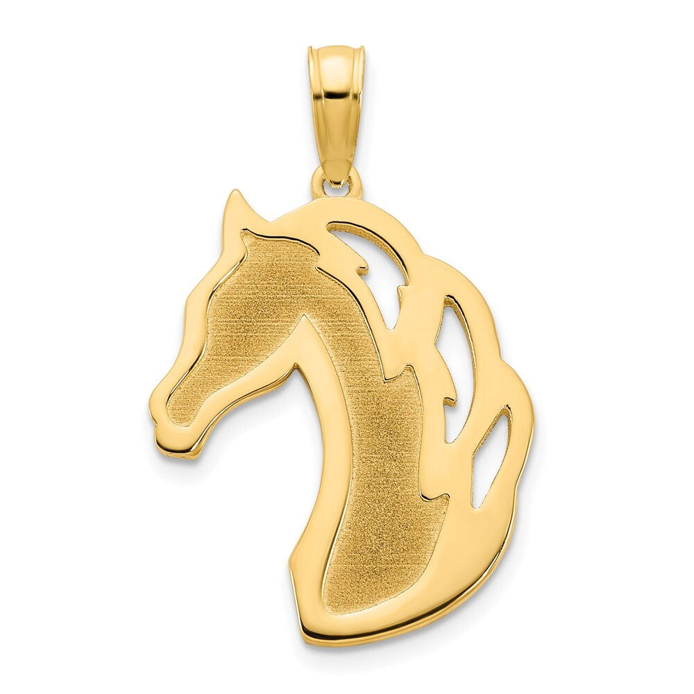 14k Yellow Gold Sandblasted Horse Head Charm Pendant for Women