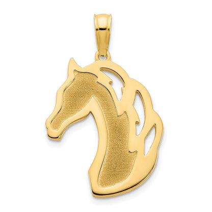 14k Yellow Gold Sandblasted Horse Head Charm Pendant for Women