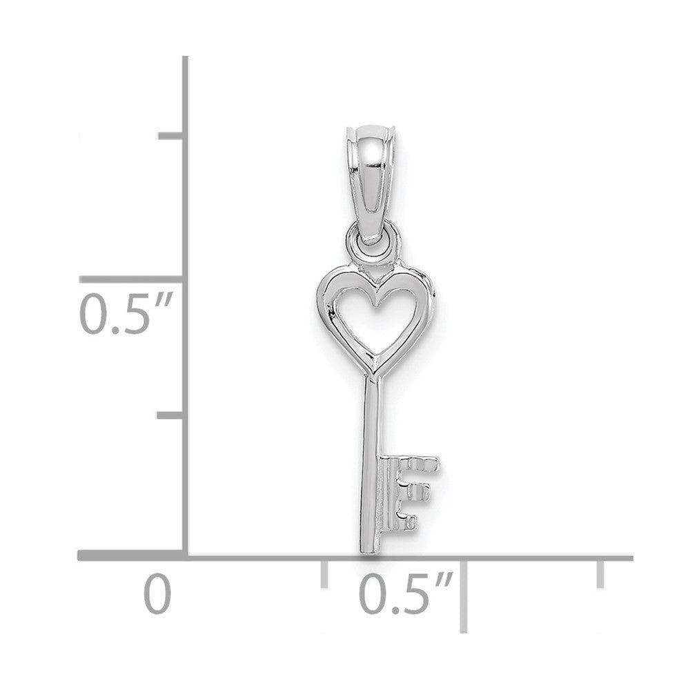 14K White Gold 3D Key with Heart Pendant