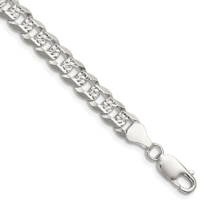 Sterling Silver 6.75mm Flat Diamond-Cut Pave Curb Chain Necklace