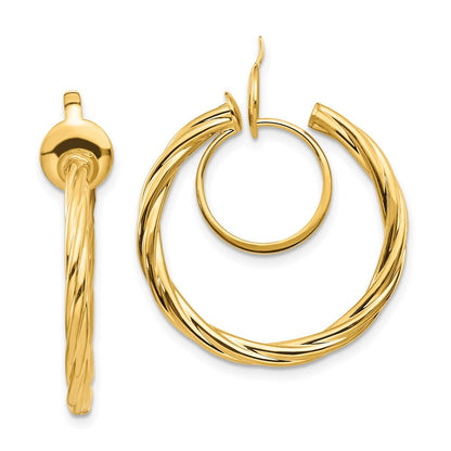 14k Yellow Gold Twisted Non-pierced Hoop Earrings Gift for Women