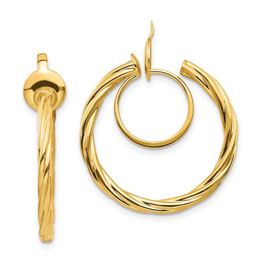 14k Yellow Gold Twisted Non-pierced Hoop Earrings Gift for Women