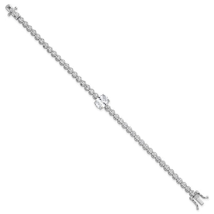 Sterling Silver Rhodium-plated Polished Fancy Oval and Round CZ 7.25" Bracelet