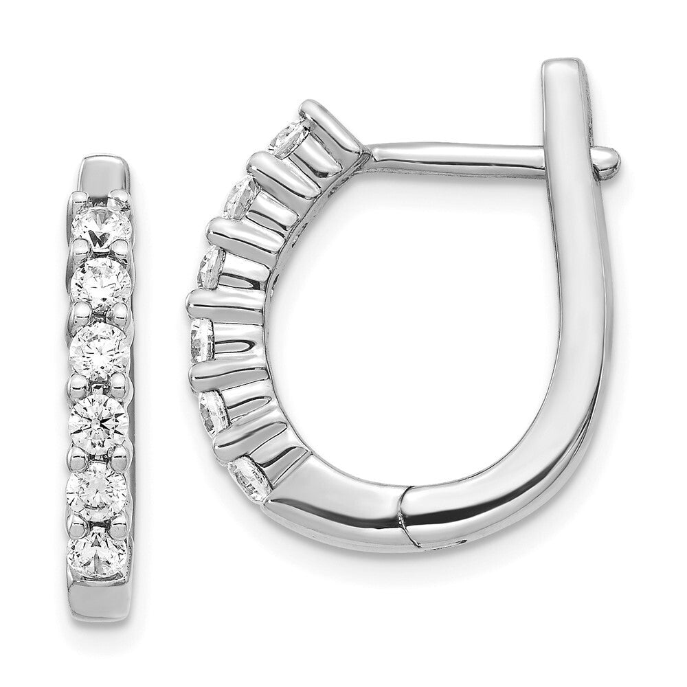 14k White Gold Diamond Hinged Hoop Earrings