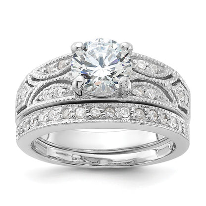 Sterling Silver Rhodium-plated 2-Piece Cubic Zirconia Wedding Set Ring Size 6