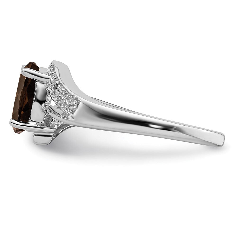Sterling Silver Rhodium Smoky Quartz & Diamond Ring Size 8