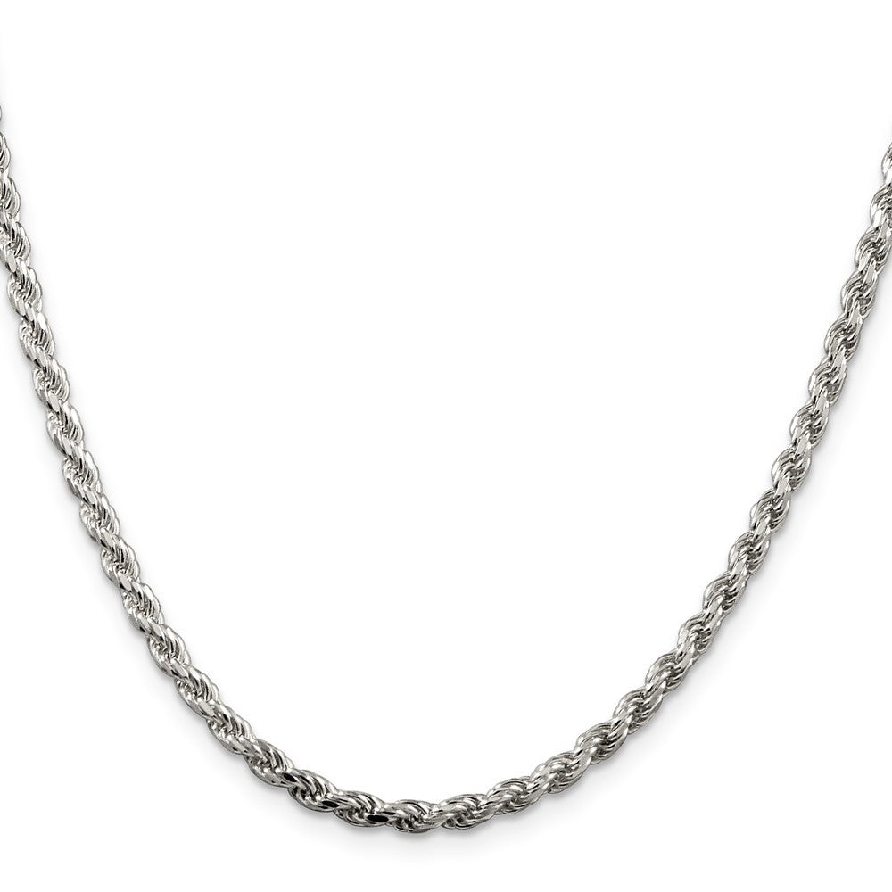 Sterling Silver Rhodium-plated 3.2mm Diamond-cut Rope Chain Necklace