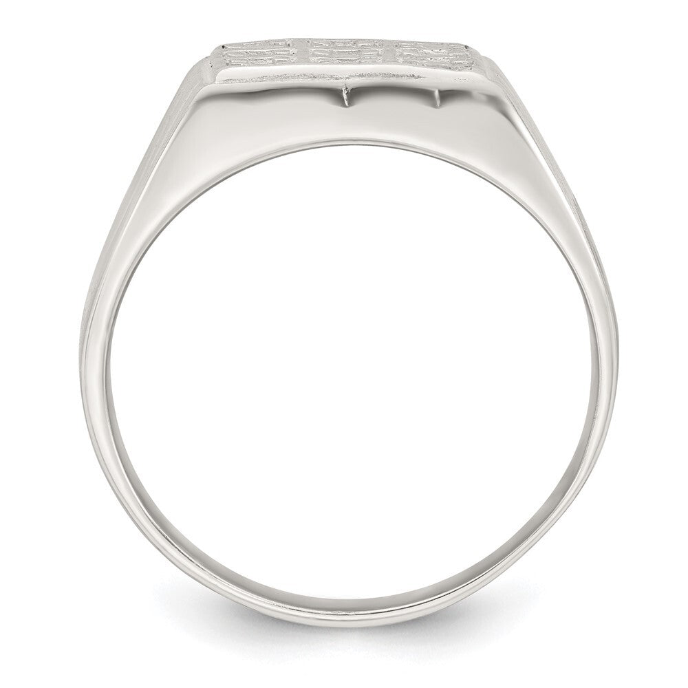 Sterling Silver Polished and Grooved CZ Square Men's Ring Size 11